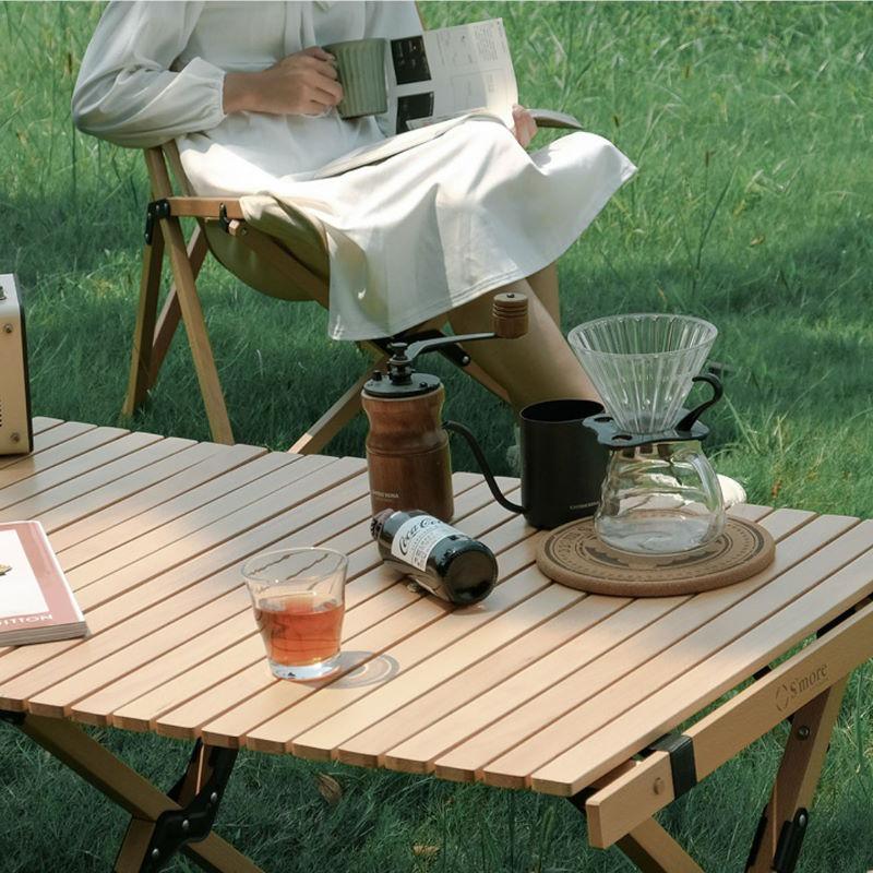 S'more/スモア ウッディロールテーブル Sサイズ 天然木の折り畳みテーブル 収納袋付きで持ち運びもコンパクト 簡単設営 木製テーブル  ナチュラルテイスト