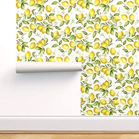 Kitchen好評販売中 住宅設備 Removable Wallpaper Citrus 壁紙 特別価格spoonflower Lemon Watercolor B07wfhvsk1 7echika Shop Pre Pasted Watercolor