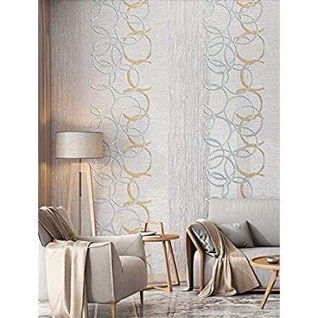 7echika Shop モダン 特別価格blooming 質感のあるシルバーゴールドサークル 壁紙 壁紙 Wall 住宅設備 ウォールペーパーロール B08ttr2yhz モダン 超厚 背景 リビングル好評販売中 グレー人工亜麻ストライプ