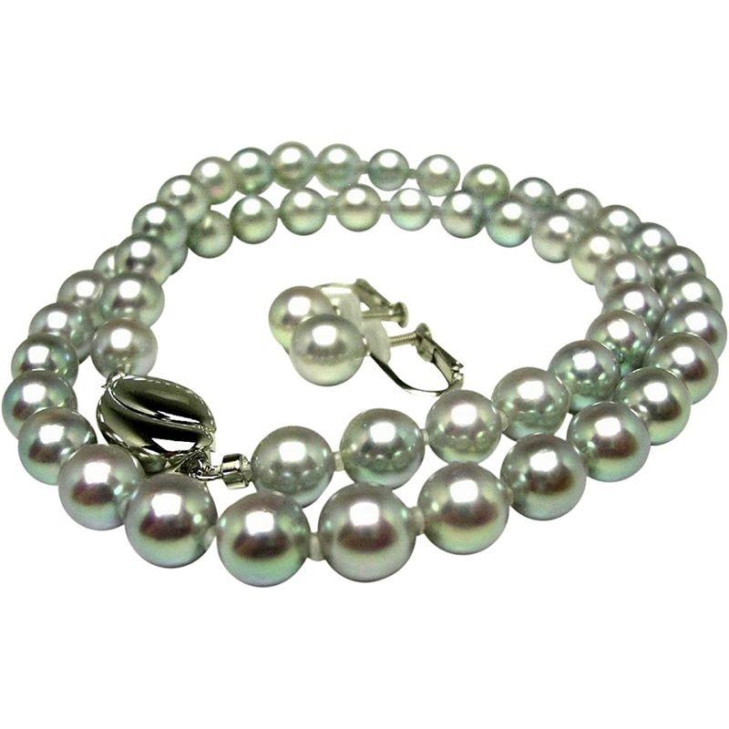 【国産】 Isowa Pearl（伊勢志摩の真珠専門店 イソワパール） アコヤ真珠 ネックレス イヤリング セット 7.0-7.5mm シルバーブルー 【PET1231622654】(42930円)