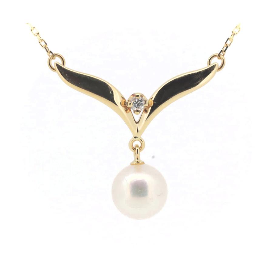 MIKIMOTO（ミキモト） パール ダイヤモンド ネックレス 7.1ミリ K18YG 