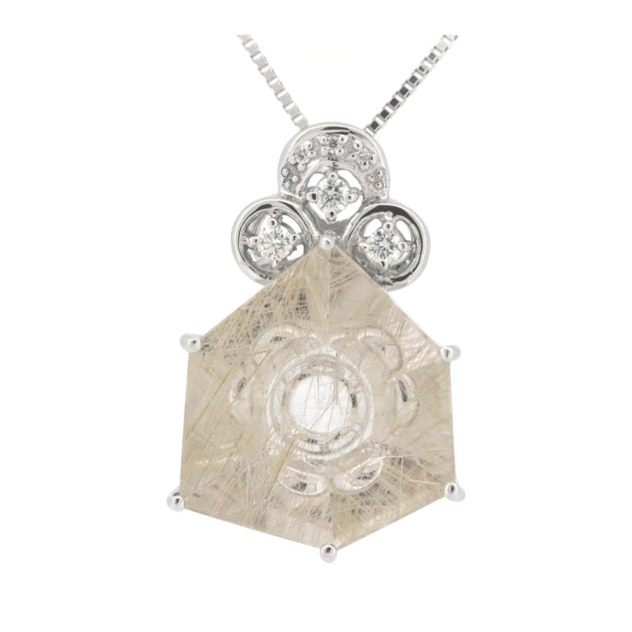 ルチルクォーツ ダイヤモンド ネックレス 10.6CT 0.14CT K18WG(18金 