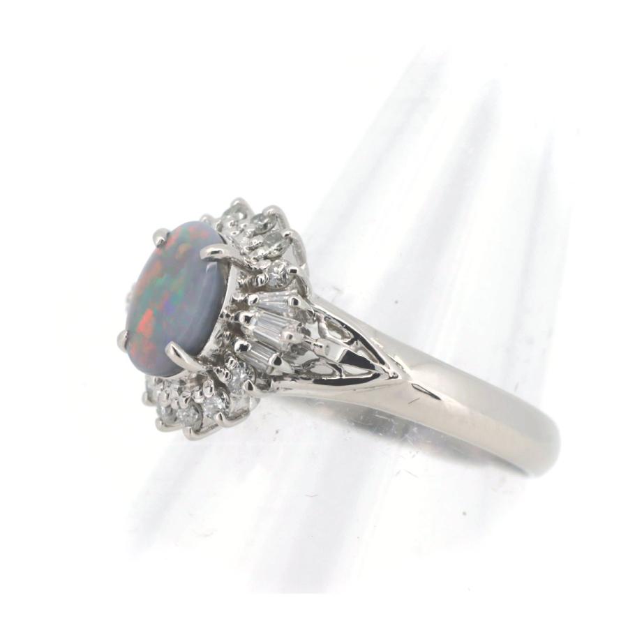 PT Pt900 ブラックオパール ダイヤモンド リング 指輪 0.71ct 0.415ct