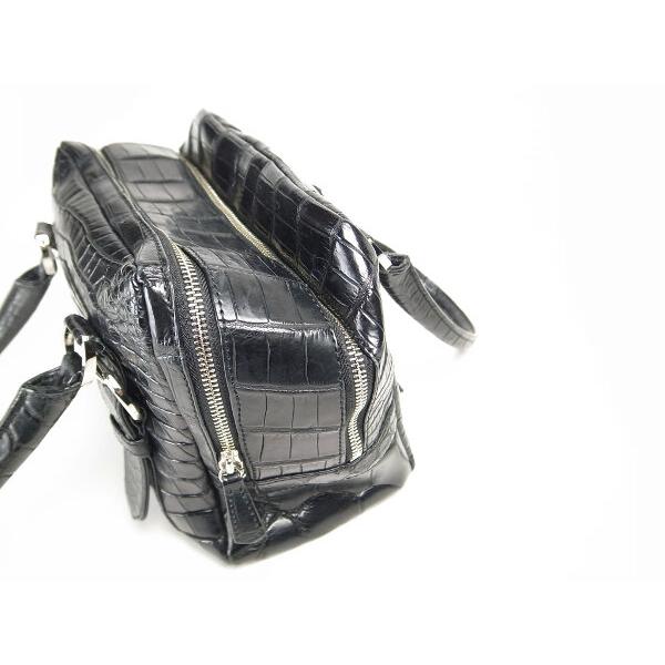 ロンエキャレ マットクロコハンドバッグ ブラック 黒 ワニ革 質屋出品 