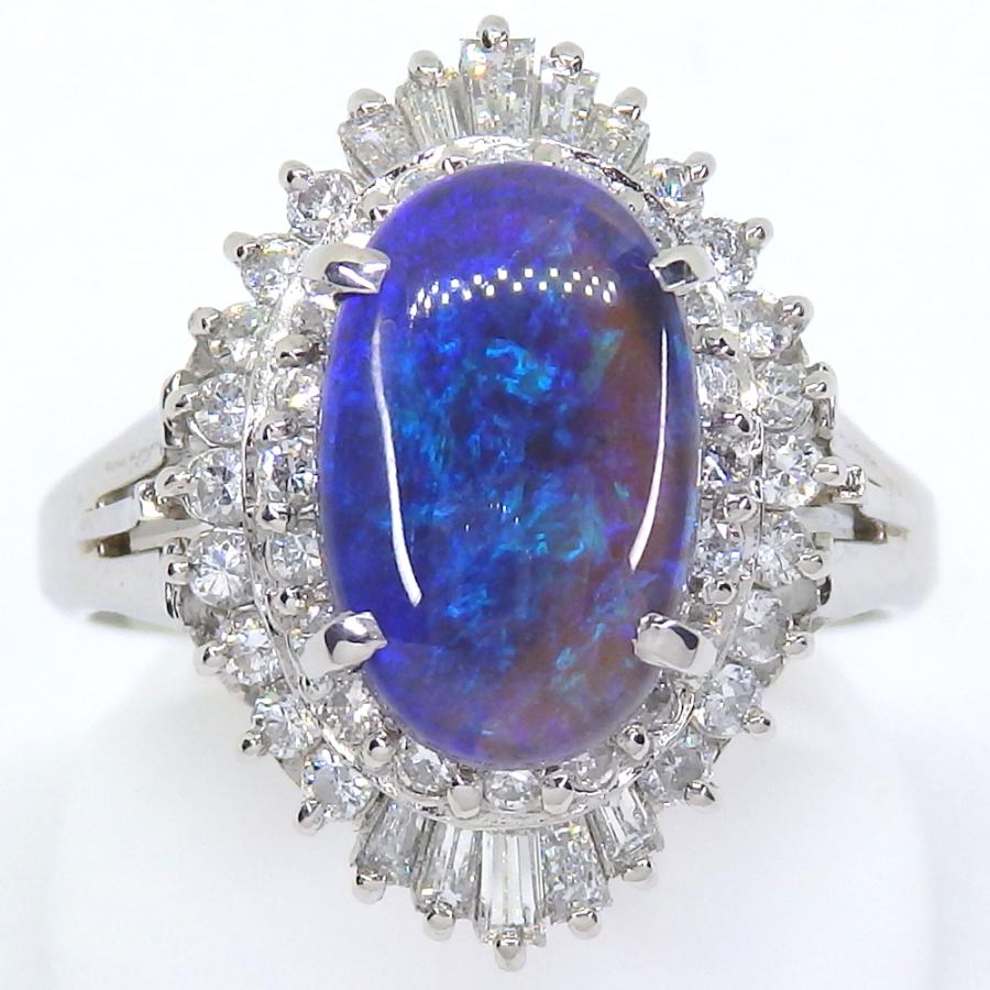 Pt900 プラチナ ブラックオパール 2.01ct ダイヤモンド 0.73ct 指輪 