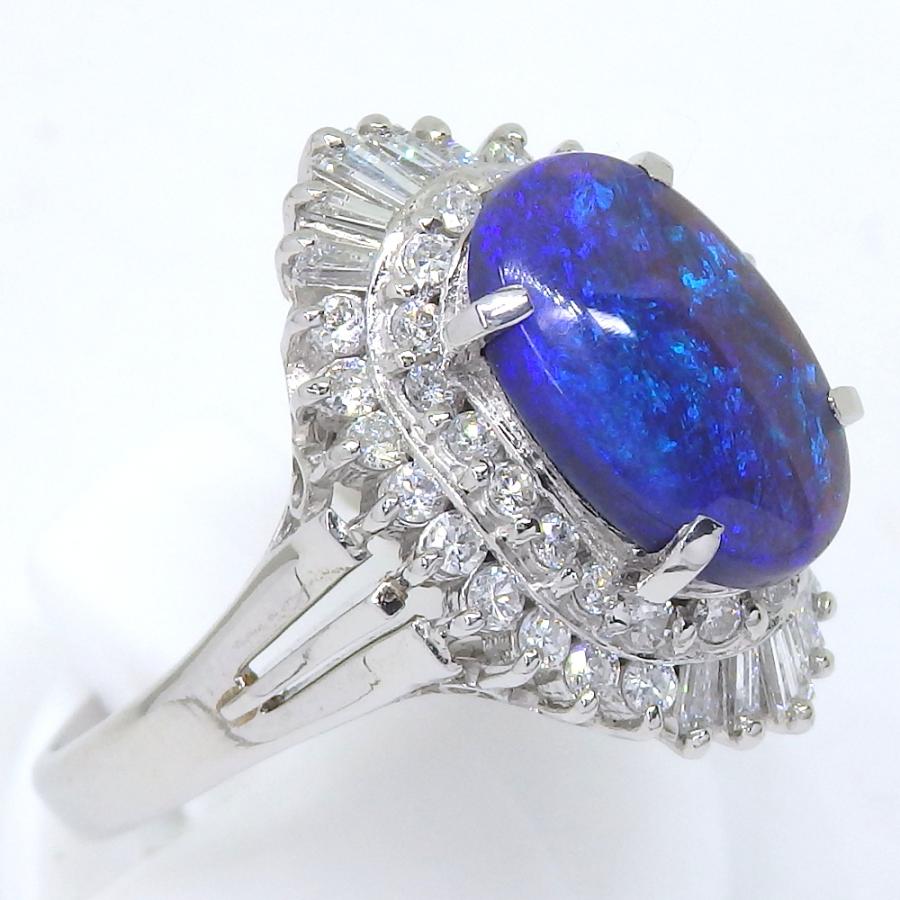 Pt900 プラチナ ブラックオパール 2.01ct ダイヤモンド 0.73ct 指輪 