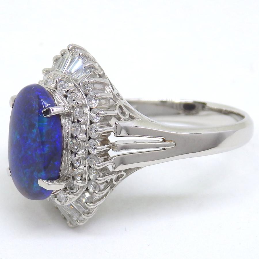Pt900 プラチナ ブラックオパール 2.01ct ダイヤモンド 0.73ct 指輪 