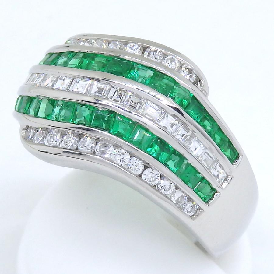 Pt900 プラチナ エメラルド 0.97ct ダイヤモンド 0.68ct 指輪 中古 美 
