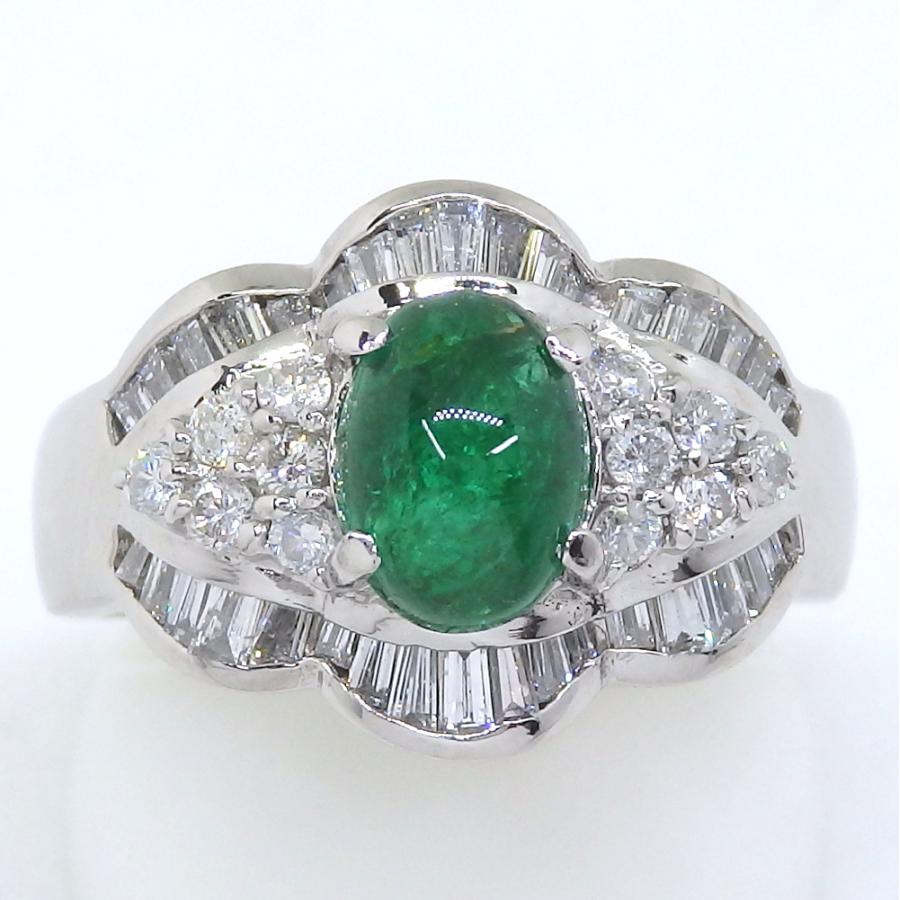 鑑別書付 エメラルド ダイヤモンド リング PT900 プラチナ ダイヤ 指輪