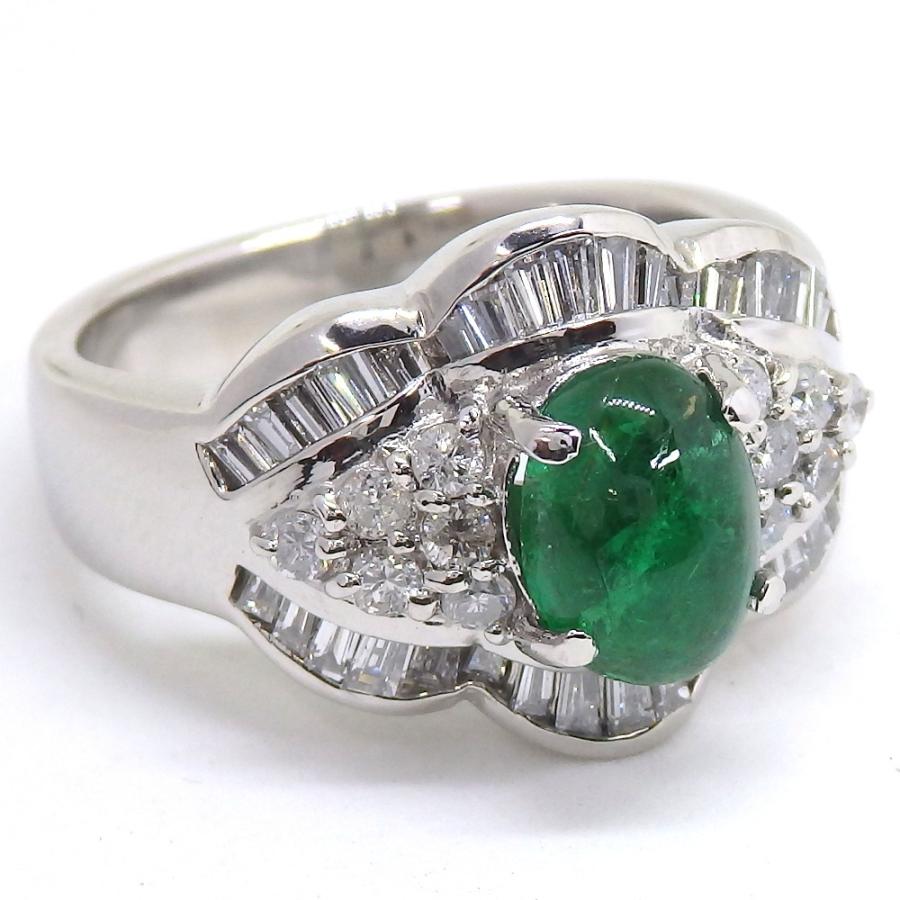 Pt900 プラチナ 天然 エメラルド 1.30ct ダイヤモンド 1.00ct 指輪 