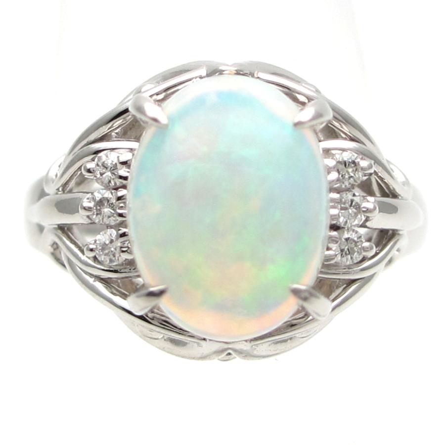 Pt900 プラチナ オパール 1.19ct ダイヤモンド 0.06ct 指輪 中古 美品 