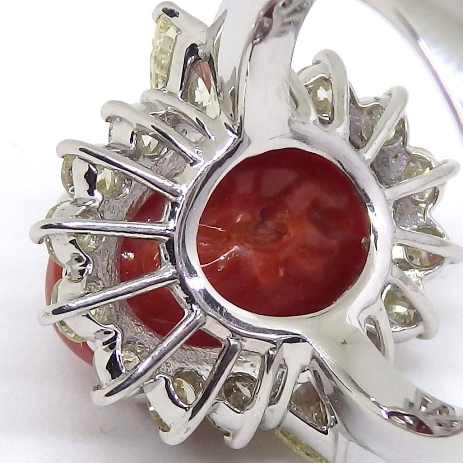 Pt900 プラチナ 天然 さんご 6.40ct ダイヤモンド 1.22ct 指輪