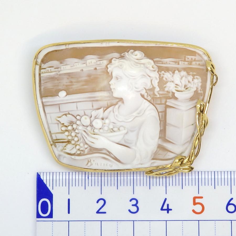 CAMEO K18枠 カメオ シェル ブローチ 兼 ペンダント トップ 作家