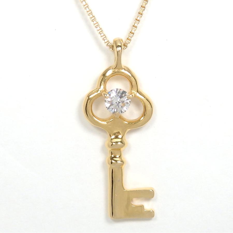 K18 ゴールド ダイヤモンド 0.13ct ペンダント付ネックレス カギ 中古 