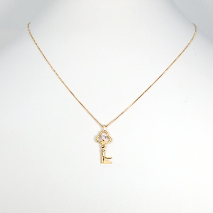 K18 ゴールド ダイヤモンド 0.13ct ペンダント付ネックレス カギ 中古 