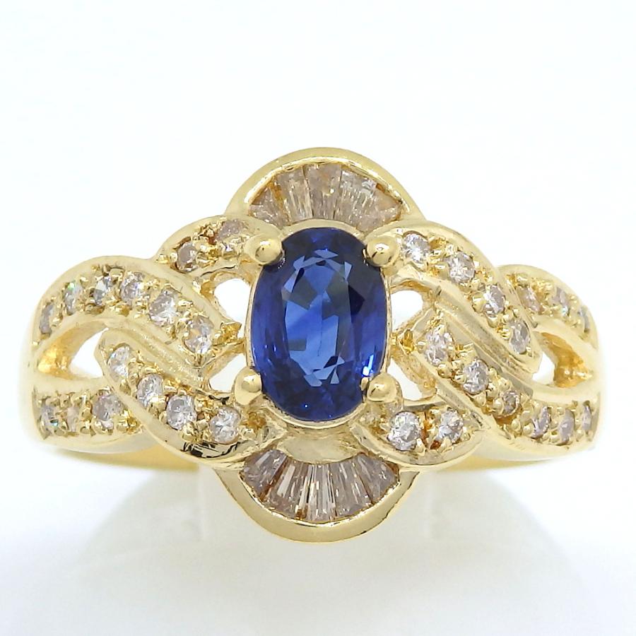 K18 ゴールド サファイア 0.76ct ダイヤモンド 0.35ct 指輪 中古 美品  