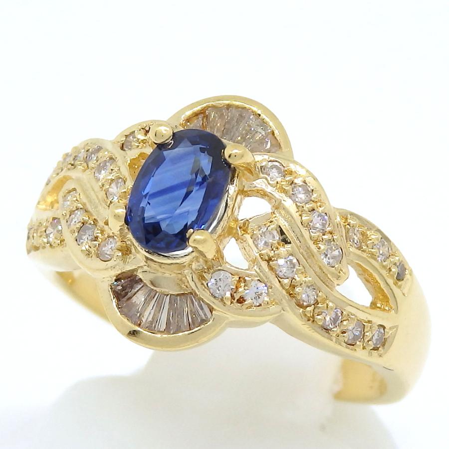 K18 ゴールド サファイア 0.76ct ダイヤモンド 0.35ct 指輪 中古 美品 