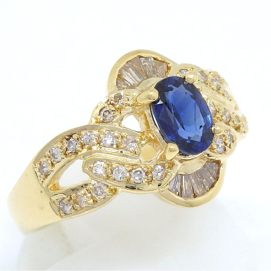 K18 ゴールド サファイア 0.76ct ダイヤモンド 0.35ct 指輪 中古 美品 