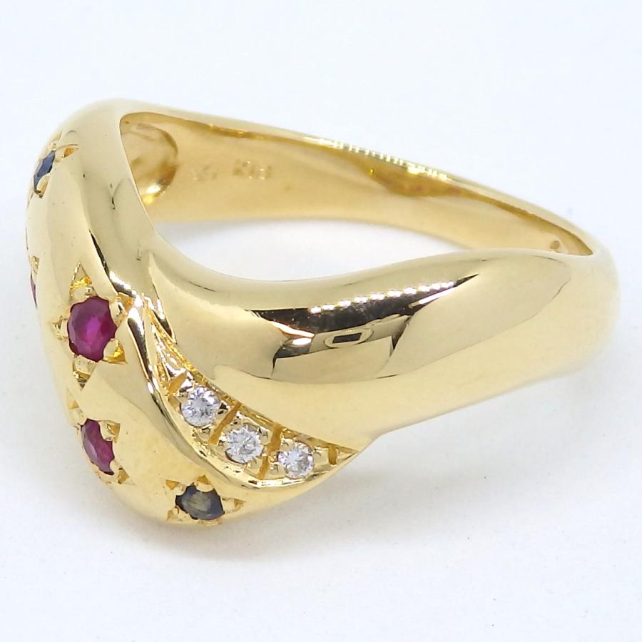 K18 ゴールド イエローゴールド ルビー サファイア ダイヤモンド 0.03  