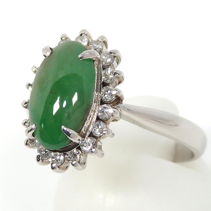 Pt900 プラチナ 翡翠 ひすい ダイヤモンド 0.36ct 指輪 ソーティング付 