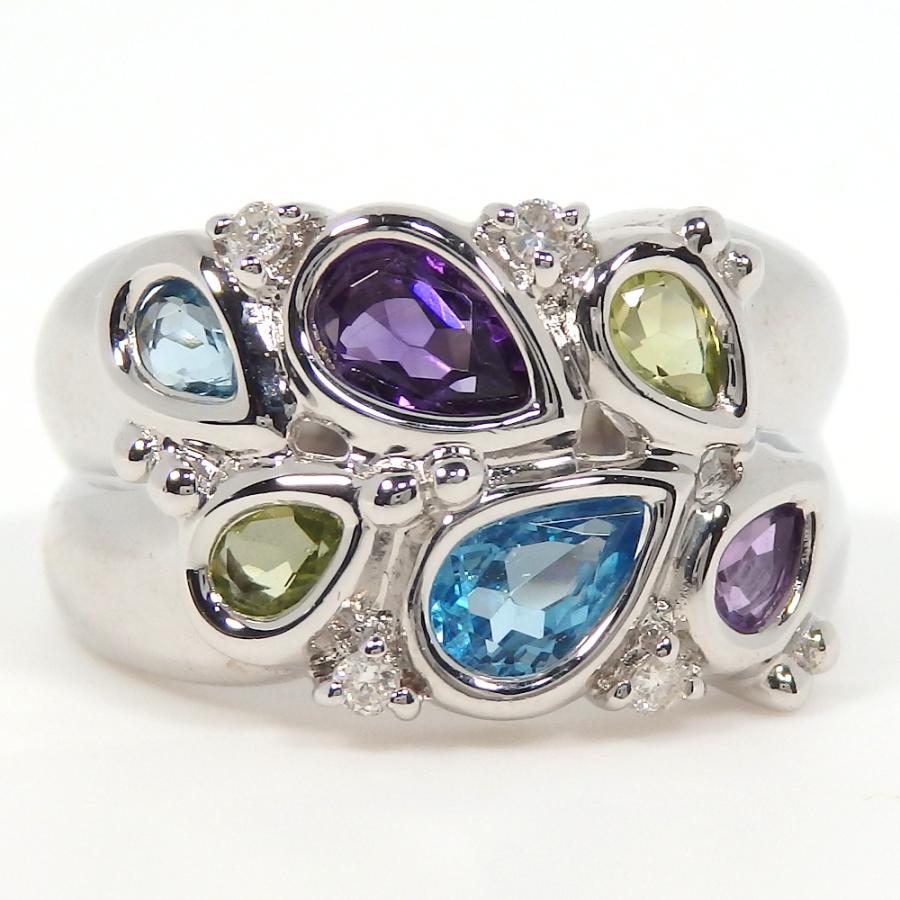 K18WG ホワイトゴールド ペリドット アメジスト ブルートパーズ  