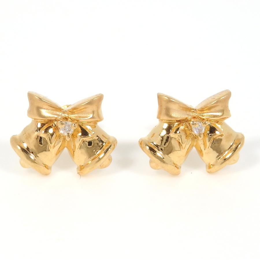 K18 ゴールド ダイヤモンド ピアス ベル型 チャイム型 中古 美品 