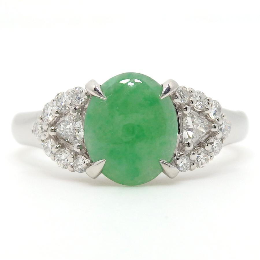 PT900豪華天然翡翠ジェイダイトダイヤモンドデザインリング 