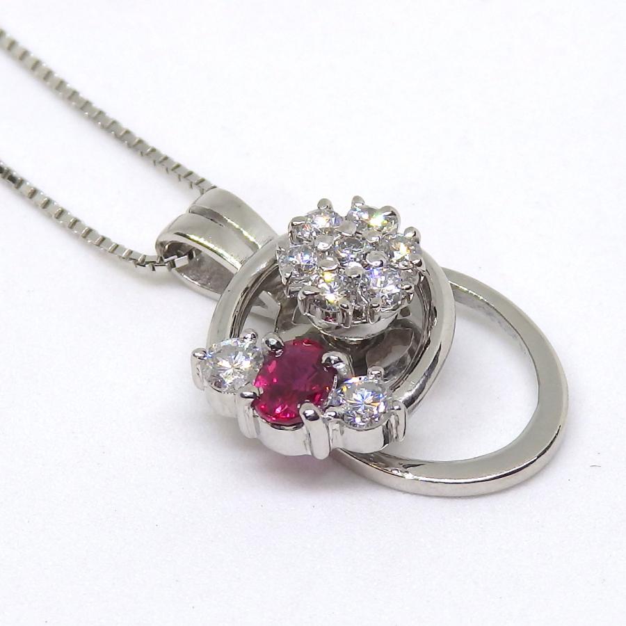 Pt900 プラチナ ルビー 0.32ct ダイヤモンド 0.32ct ペンダント付 