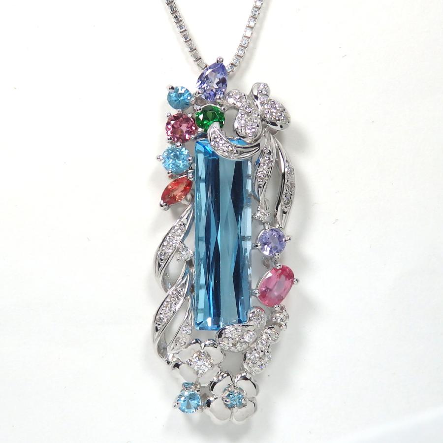 K18WG ホワイトゴールド マルチ ブルートパーズ 5.28ct ダイヤモンド 