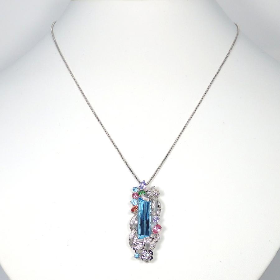 K18WG ホワイトゴールド マルチ ブルートパーズ 5.28ct ダイヤモンド 