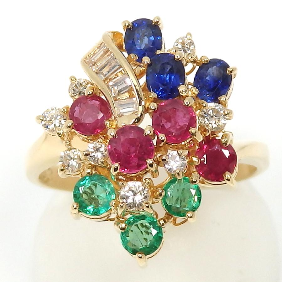 K18 ゴールド ダイヤモンド 0.34ct ルビー サファイア エメラルド  