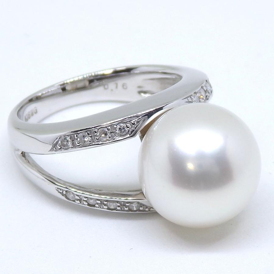 K18WG ホワイトゴールド 真珠 11.7mm ダイヤモンド 0.16ct 指輪 中古  