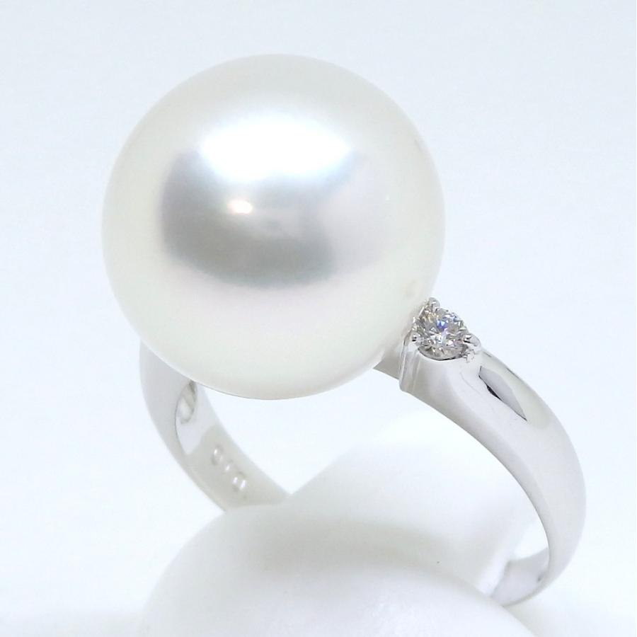 Pt900 プラチナ 大粒 真珠 13.5mm ダイヤモンド 0.10ct 指輪 中古 美品 