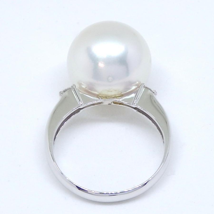Pt900 プラチナ 大粒 真珠 13.5mm ダイヤモンド 0.10ct 指輪 中古 美品 