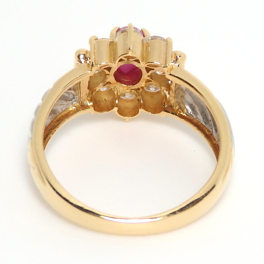 K18 ゴールド Pt900 プラチナ ルビー 0.75ct ダイヤモンド 0.63ct 指輪 