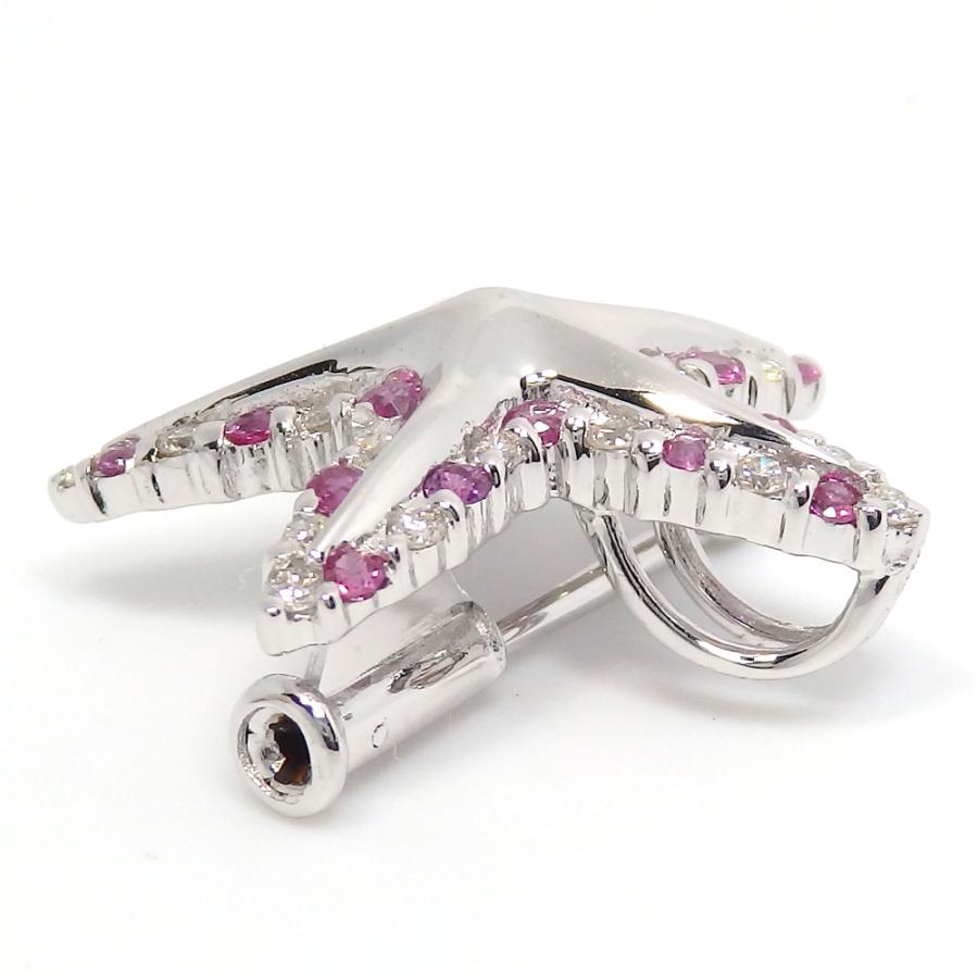 ピンブローチK18WG/K14WGダイヤ0.48ctピンクサファイア0.47ct
