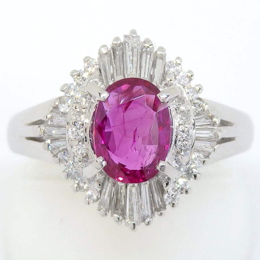 Pt900 プラチナ ルビー 0.95ct ダイヤモンド 0.44ct 指輪 中古 美品 