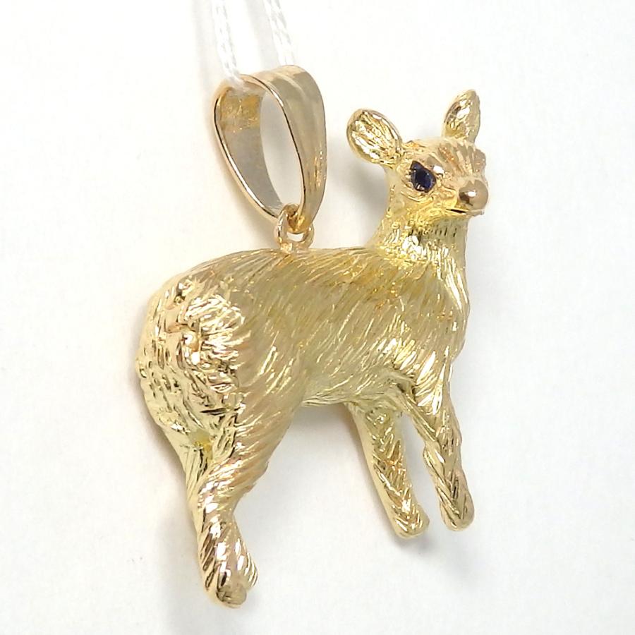 K18 ゴールド サファイア 0.03ct ペンダント トップ 小鹿 バンビ 美品