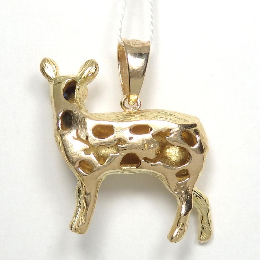 K18 ゴールド サファイア 0.03ct ペンダント トップ 小鹿 バンビ 美品