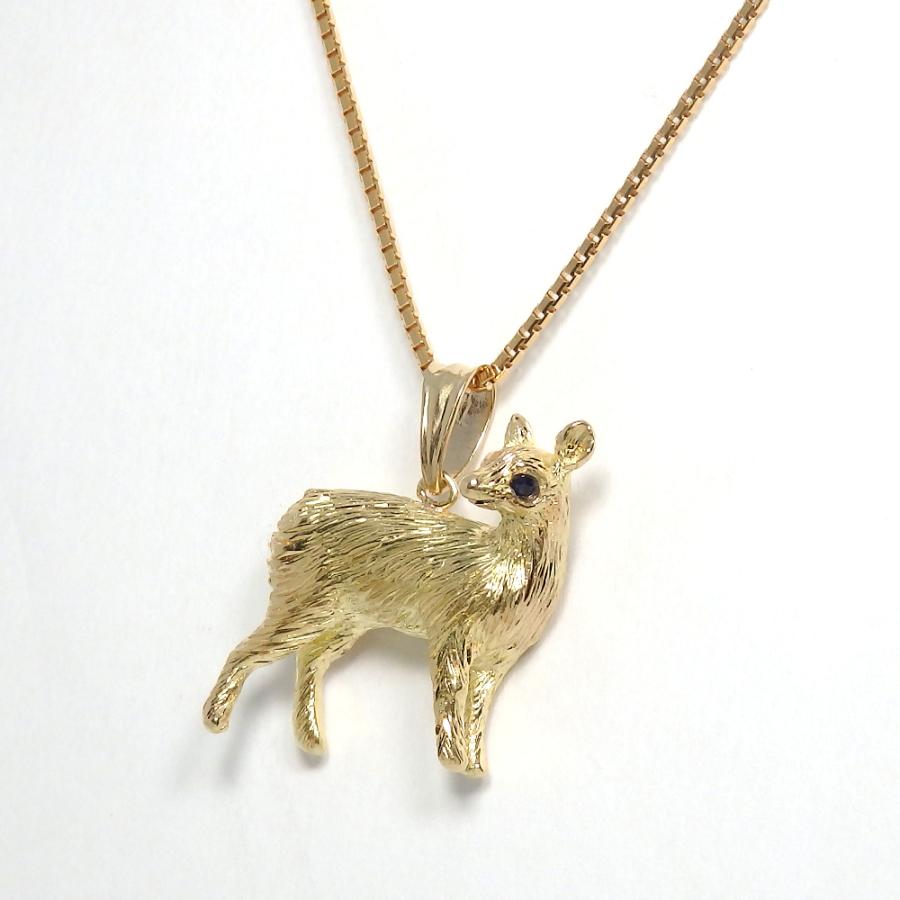 K18 ゴールド サファイア 0.03ct ペンダント トップ 小鹿 バンビ 美品