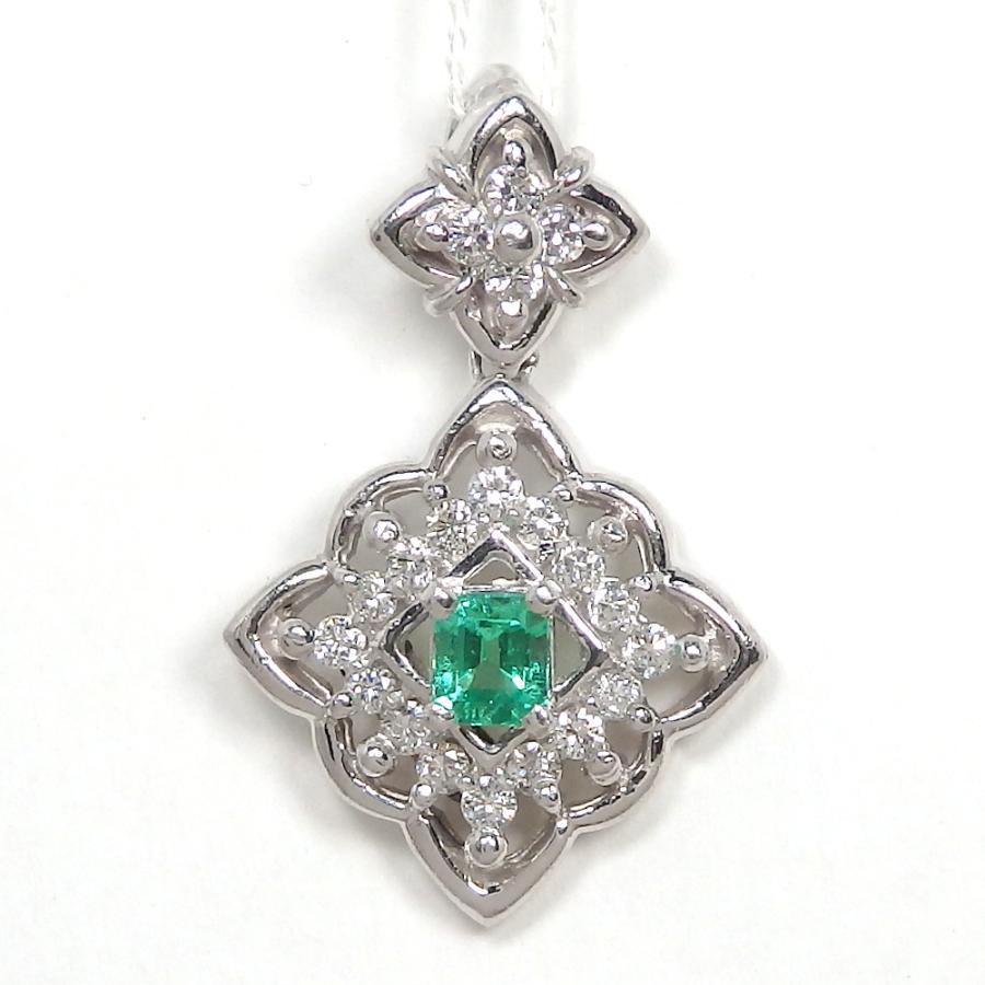 Pt900 プラチナ エメラルド 0.20 ダイヤモンド 0.30ct ペンダント 