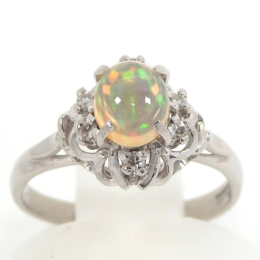 Pt900 プラチナ オパール 0.50ct ダイヤモンド 0.06ct 指輪 中古  