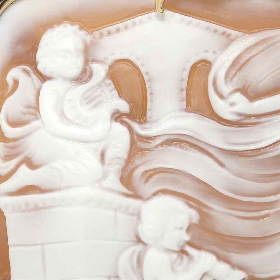 CAMEO K18枠 カメオ シェル ブローチ 作家 チーロ パスクアーレ