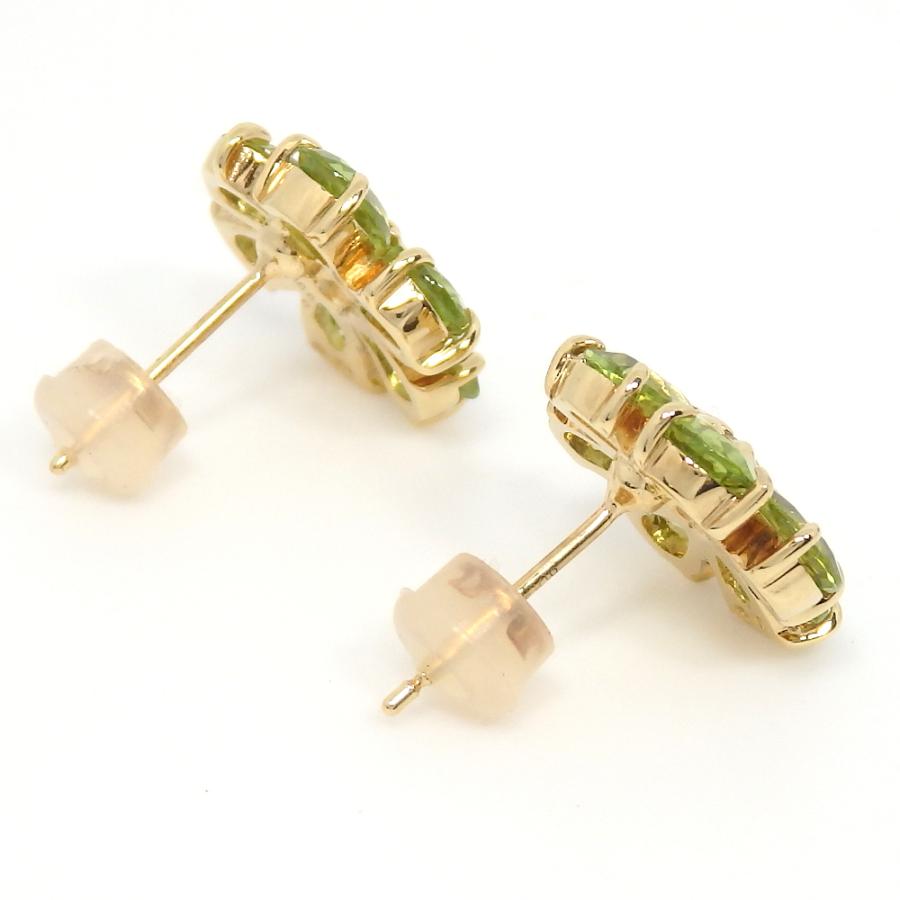 K18 ゴールド ペリドット ダイヤモンド 0.01ct ×2 ピアス 美品 洗浄 