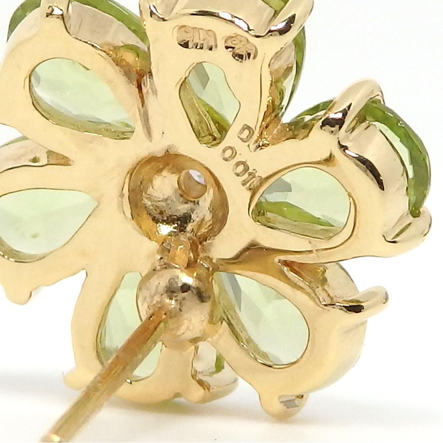 K18 ゴールド ペリドット ダイヤモンド 0.01ct ×2 ピアス 美品 洗浄 
