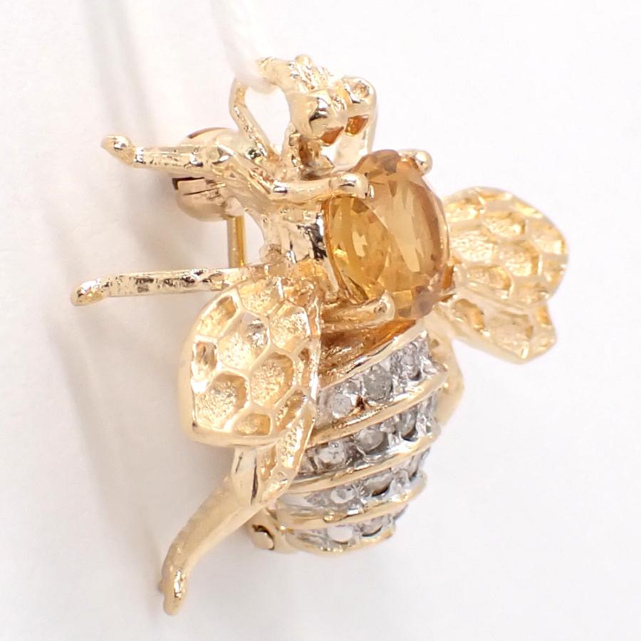 14K 585 ゴールド ダイヤモンド ブローチ ペンダント 蜂 ハチ 中古 美 