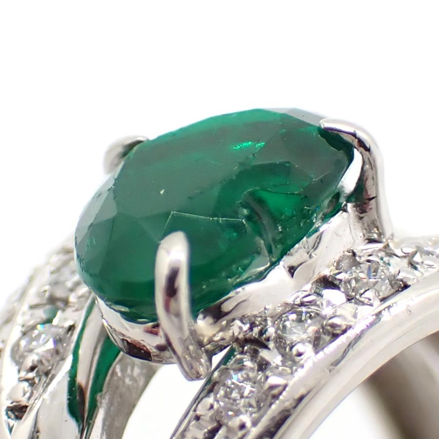 Pt900 プラチナ 天然 エメラルド 1.18ct ダイヤモンド 0.25ct 指輪 