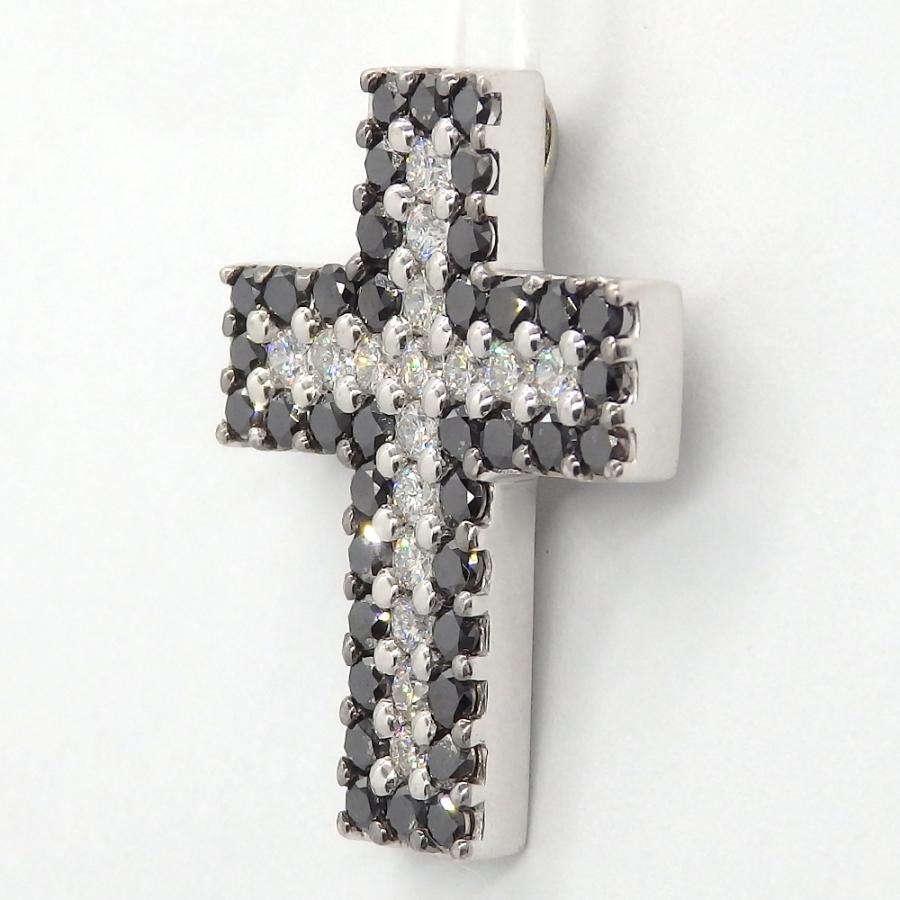 K18WG ホワイトゴールド　ブラックダイヤ 1.55ct　ダイヤモンド 0.60ct ペンダント　トップ クロス　ジュエリー　ダイヤ　中古　美品　質屋