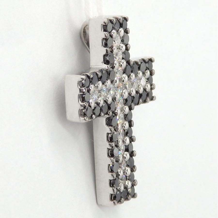 K18WG ホワイトゴールド　ブラックダイヤ 1.55ct　ダイヤモンド 0.60ct ペンダント　トップ クロス　ジュエリー　ダイヤ　中古　美品　質屋