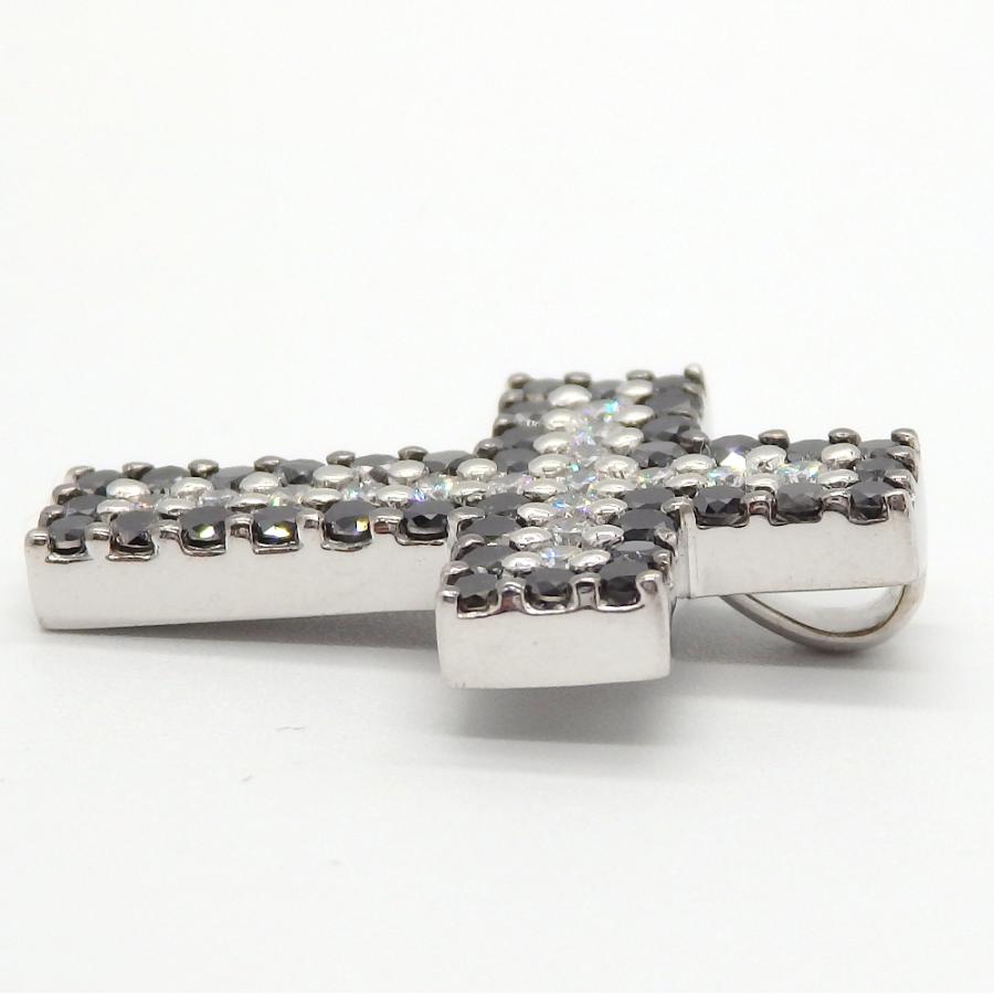 K18WG ホワイトゴールド　ブラックダイヤ 1.55ct　ダイヤモンド 0.60ct ペンダント　トップ クロス　ジュエリー　ダイヤ　中古　美品　質屋